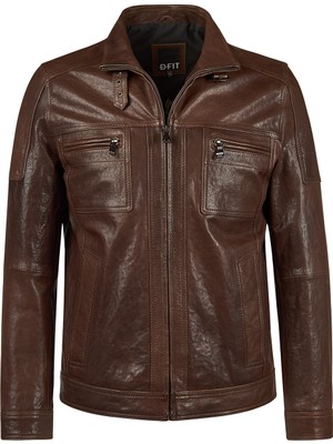 Derimod Wade Erkek Kahverengi Slim-Fit Deri Ceket 26SGF6462VE