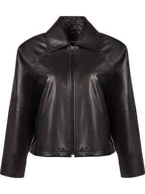 Derimod Miami Kadın Siyah Oversize Kısa Deri Ceket 26SGD5654U7