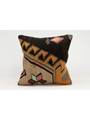Kilim Wholesale El Yapımı Kilimden Yapılmış Vintage Kırlent Kılıfı, Yün, 40X40 cm