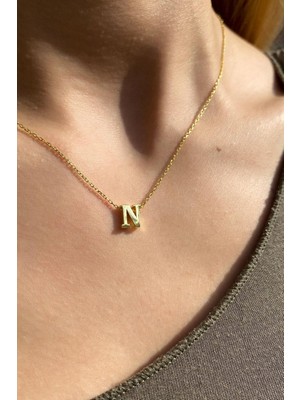 Spossy Silver Jewelry N Harfi Minimal Kolye