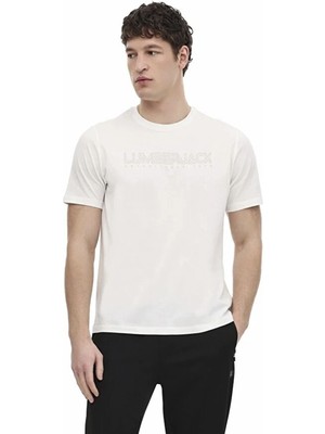 Lumberjack Ulrich 11ID1-100 0 Yaka Erkek Tshirt - Kirik Beyaz