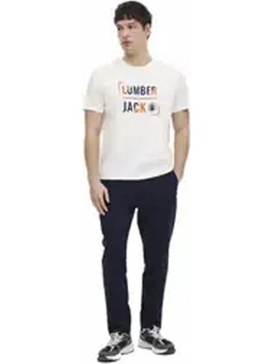 Lumberjack Okina 11ID1-104 0 Yaka Erkek Tshirt - Beyaz