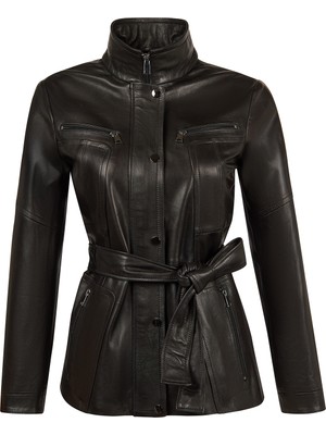 Derimod Rebecca-X Kadın Siyah Devrik Yaka Deri Mont 26SGE5651VE