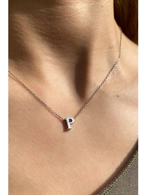 Spossy Silver Jewelry P Harfi Minimal Kolye