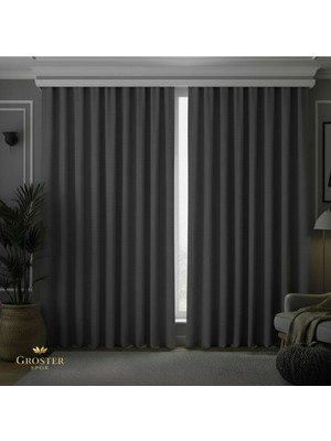 Groster Spor Antrasit Blackout, Işık Güneş Geçirmez Karartma Perde Güneşlik, Fon Perde Pilesiz [enxboy]