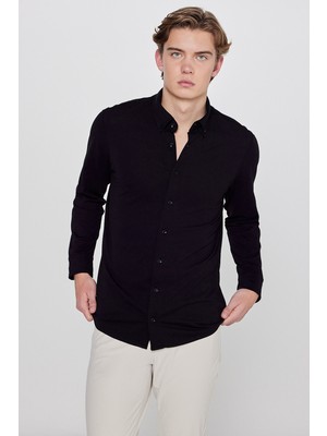 Lee Pamuklu Slim Fit Dar Kesim Klasik Yaka Örme Gömlek