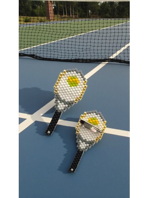 Seard Miyuki Boncuk El Yapımı Tenis Raketi Broş - Yaka Iğnesi 3