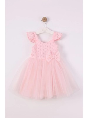 Queen Kids M1006 Kız Çocuk Brode Tül Elbise Pembe