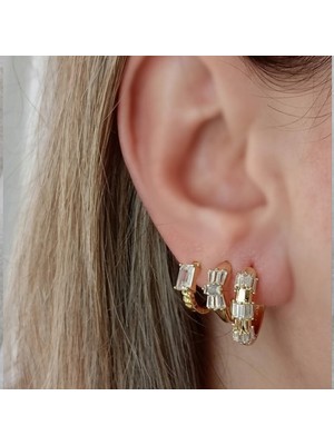 Lente Aksesuar Xuping Gold 3’lü Baget Taşlı Küpe Kombini