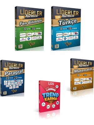 Liderler Karması Lgs Türkçe+Fen+Matematik+Paragraf Denemeleri+Trend Karma Lgs 4 Deneme Set(5kitap)