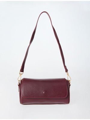 Jimmy Key Bordo Deri Görünümlü Silindir Formlu Omuz Çantası