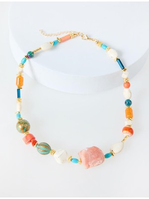 Jimmy Key Karışık Doğal Taş Detaylı Bohem Ayarlanabilir Kolye