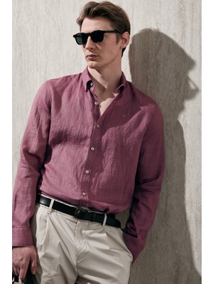 Lufian Erkek Pitaya Comfort Fit Keten Gömlek 111010654 Gül Kurusu