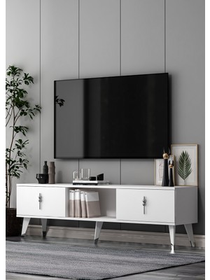 Cantek Dizayn TV1387-1387-TV150-32 Tv Sehpası Beyaz-Gümüş