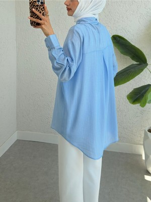 Modamorfo Tek Cepli Arkası Uzun Salaş Gömlek -Açık Mavi