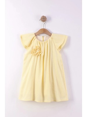 Queen Kids M0989 Kız Çocuk Keten Volan Elbise Sarı