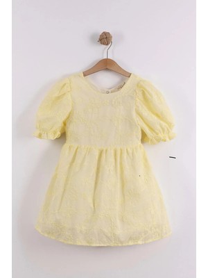 Queen Kids M0936 Kız Çocuk Brode Arka Pencereli Elbise Sarı