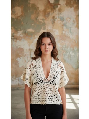 Gönülden Tasarım El Örgüsü Inci Boncuklu Süveter Kadın Bluz