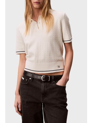 Calvin Klein % 100 Pamuk Regular Fit Logolu Örme Düğmeli Polo Bayan Polo LV047F320G Yas