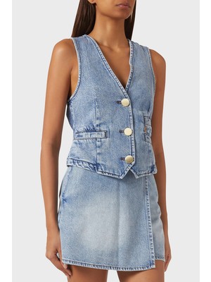 Armani Exchange Pamuklu Regular Fit V Yaka Kot Yelek Bayan Yelek XW002263 AF21338 MB001