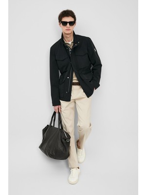 Lufian Erkek Siyah Layer Mont 111120080 Dik Yaka Uzun Kollu Cepli Regular Fit Tasarım