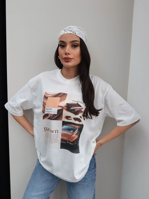 Esra Helvacı Kahve Baskılı Tshirt