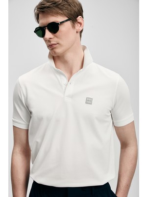Lufian Erkek Carter Smart Polo T-Shirt Kırık Beyaz Comfort Fit Kısa Kol Günlük Stil Pamuklu