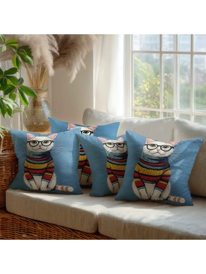 Güzel Mağaza Dijital Baskı Nakış Desenli 4 'lü Aynı Desen Kare Kırlent Kılıfı