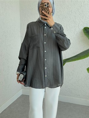 Modamorfo Tek Cepli Arkası Uzun Salaş Gömlek -Antrasit