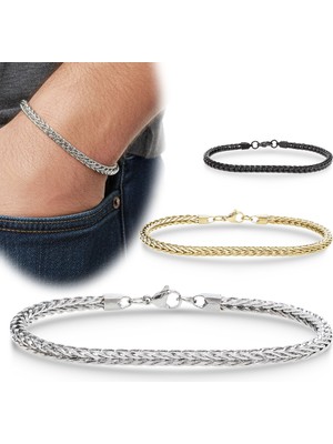 Fm 💎 Premium Tilki Kuyruğu Çelik Zincir Bileklik 4mm Köşeli 3183CZB2D2 - 20 cm