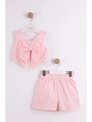 Queen Kids 0941KIZ Çocuk Şortlu Croplu Takım Pembe