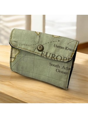 Pink Vintage Harita Desenli Yeşil Cüzdan