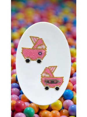 Seard Miyuki Boncuk El Yapımı Pembe Bebek Arabası Broş - Yaka Iğnesi 2