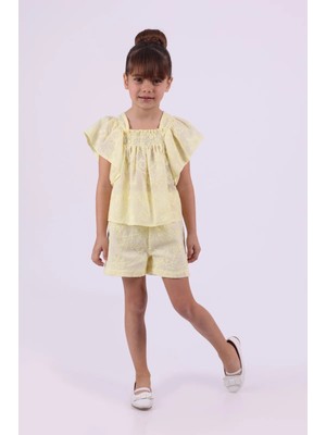 Queen Kids 0990 Kız Çocuk Nakışlı  Takım Sarı