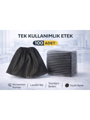 Sylar Tek Kullanımlık Etek 100 Adet Nonwoven Kumaş Siyah Lastikli Bel Standart Beden