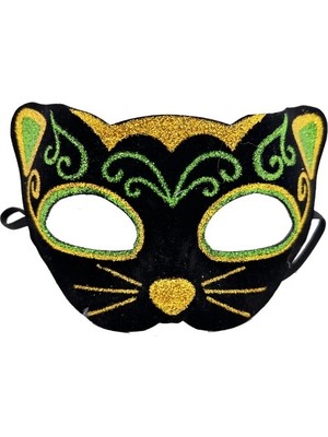 Epilons Siyah Kadife Sarı Yeşil Simli Maskesi