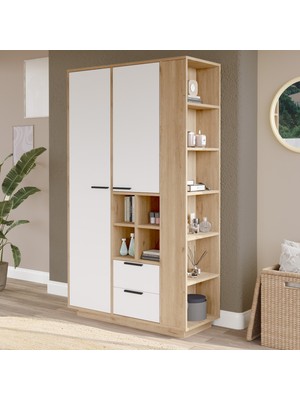 Yurupa Fortis Çok Amaçlı Dolap Gardırop 2 Çekmece Askılık Ayarlanabilir Raflı Sepet-Beyaz Frt1-Sw