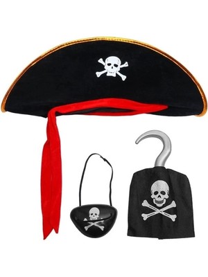 Epilons Kadife Korsan Şapkası, Eli Göz Maskesi Çocuk Boy