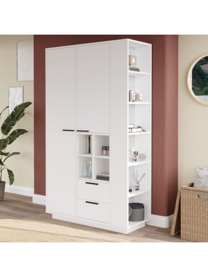 Yurupa Fortis Çok Amaçlı Dolap Gardırop 2 Çekmeceli Askılıklı Ayarlanabilir Raflı Beyaz Frt1-W