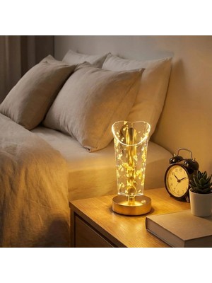 Shopwave Açık Silindirik Kristal Altın Toz Model LED Masa Lambası – Gold Tabanlı, Dokunmatik, 3 Renk Işık Modlu, Şarjlı Modern Dekoratif Gece Lambası (5047)