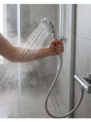 Zenvia Spiral Hortumlu 4 Kademeli Krem El Duşu Başlığı Banyo Duş Seti