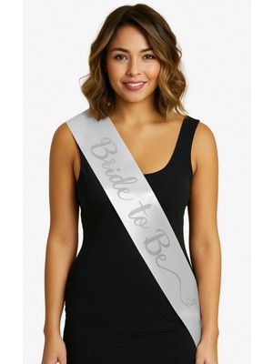 Epilons Beyaz Saten Üzerine Italik Gümüş Bride To Kuşağı