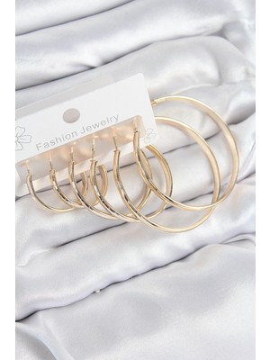 Epilons Pirinç Halka Model Gold Renk Kadın Set Küpe