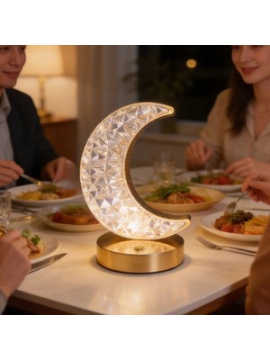 Shopwave Hilal Ay Model Kristal LED Masa Lambası – Dokunmatik, 3 Renk Işık Modlu, Şarjlı Mini Dekoratif Gece Lambası (5047)