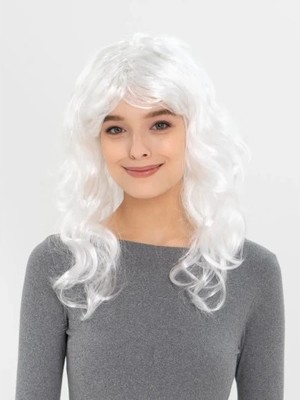 Epilons Beyaz Renk Kahküllü Dalgalı Uzun Parti Peruğu