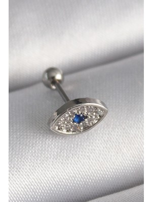 Epilons Çelik Gümüş Renk Zirkon Taşlı Göz Tragus Piercing