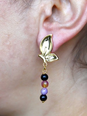 Esha Store Kelebek Model Altın Kaplama Oniks Ametrin Doğal Taşlı Küpe Kadın Sallantılı Küpe EUKU35OA