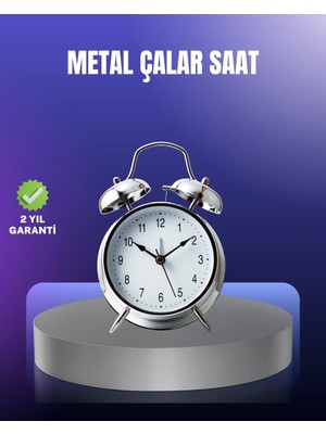 Epilons Yuvarlak Gümüş Dekoratif Işıklı Masa Üstü Saat Alarmlı Sessiz Çalışma