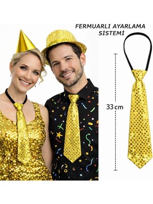 Epilons Altın Renk Pul Payetli Işıltılı Parti Kravatı 33 cm