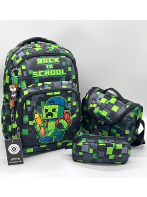 Bevitton Erkek Çocuk Ilk Okul Çantası 3'lü Set Ilkokul Çantası Karakter Desenli Takım Yeşil